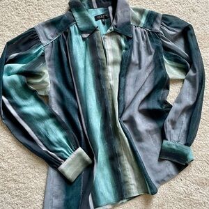 Rag & Bone Satin Blouse in Teal and Gray